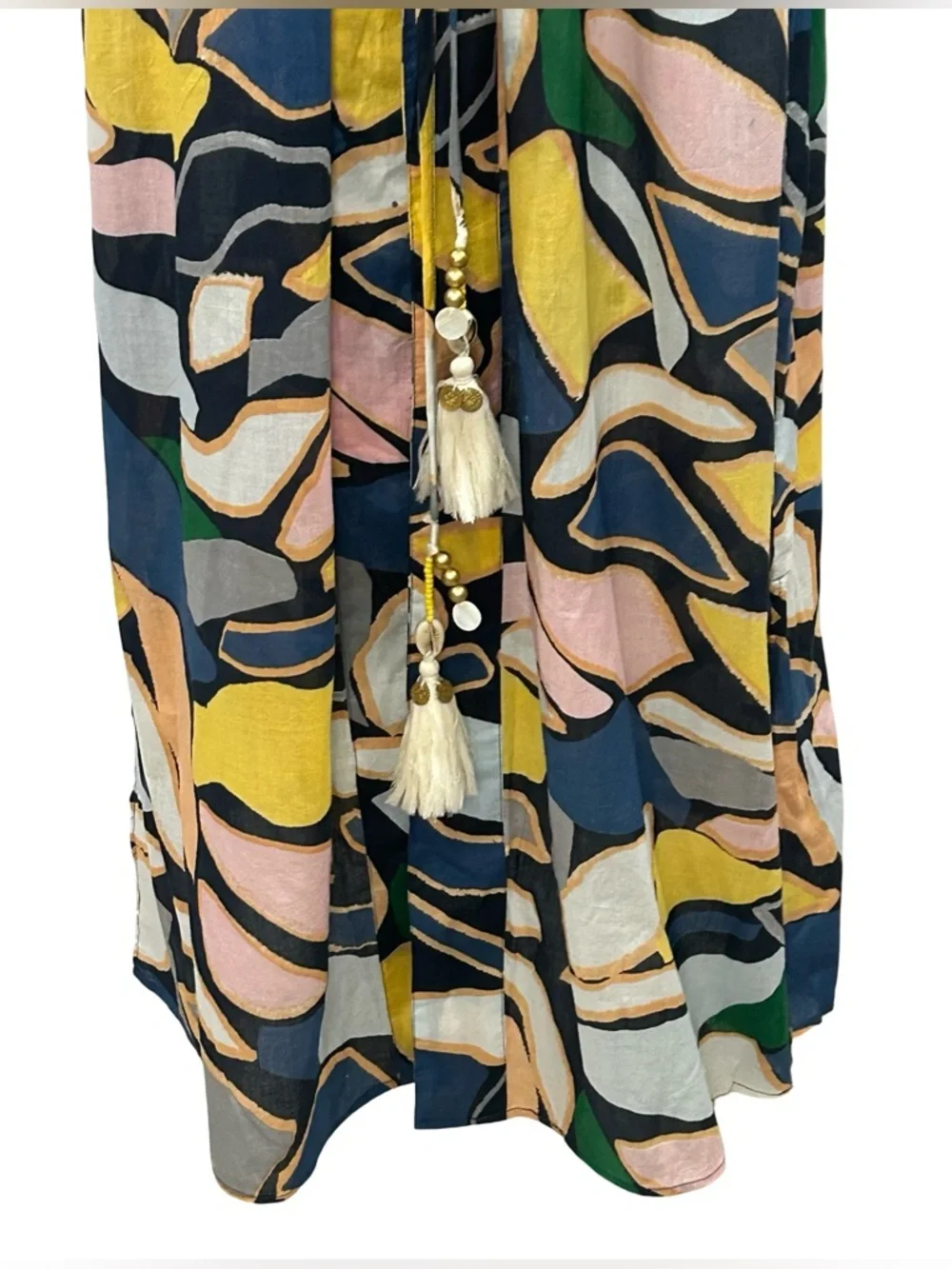 Free Destination Beach Maxi Cover Up Dress S M L Cotton Tassel Resort Boho Print - Picture 6 of 11